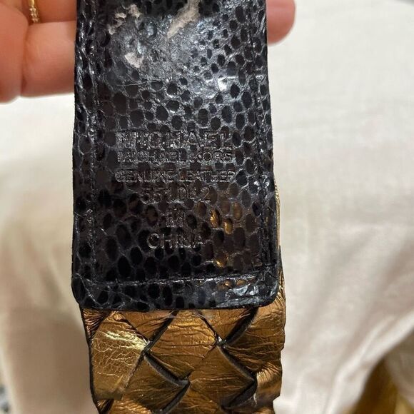 MICHAEL KORS Length BLACK Braided Leather Belt Gold Buckle M Medium Reverse - Picture 4 of 6